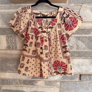 Haute Hippie Boho Cotton Blouse Size Small Floral Print